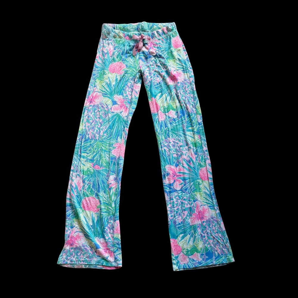 Lilly Pulitzer Tropical Floral Pineapple‎ Pajama Pants Blue Pink Green XS 000081